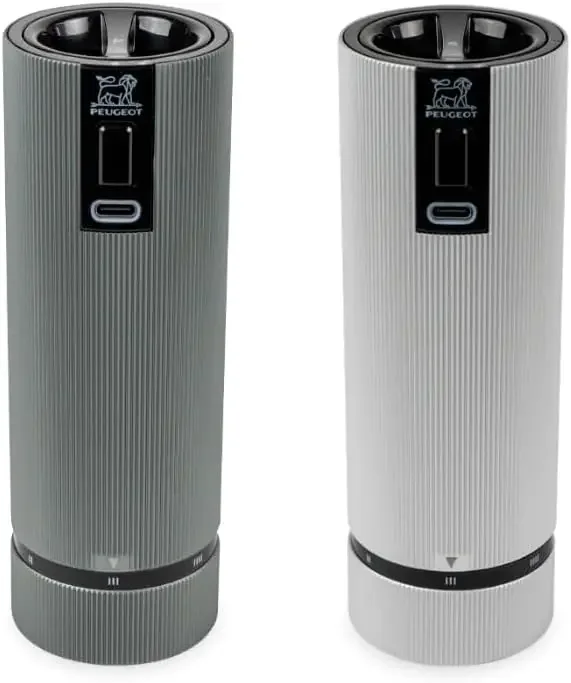 Duo Pepper Mill + Salt Mill สายชาร์จไฟฟ้า u'Select 15 ซม. - พริกไทย + พลอยเกลือ - 6 แป้งที่ตั้งไว้ล่วงหน้า Se