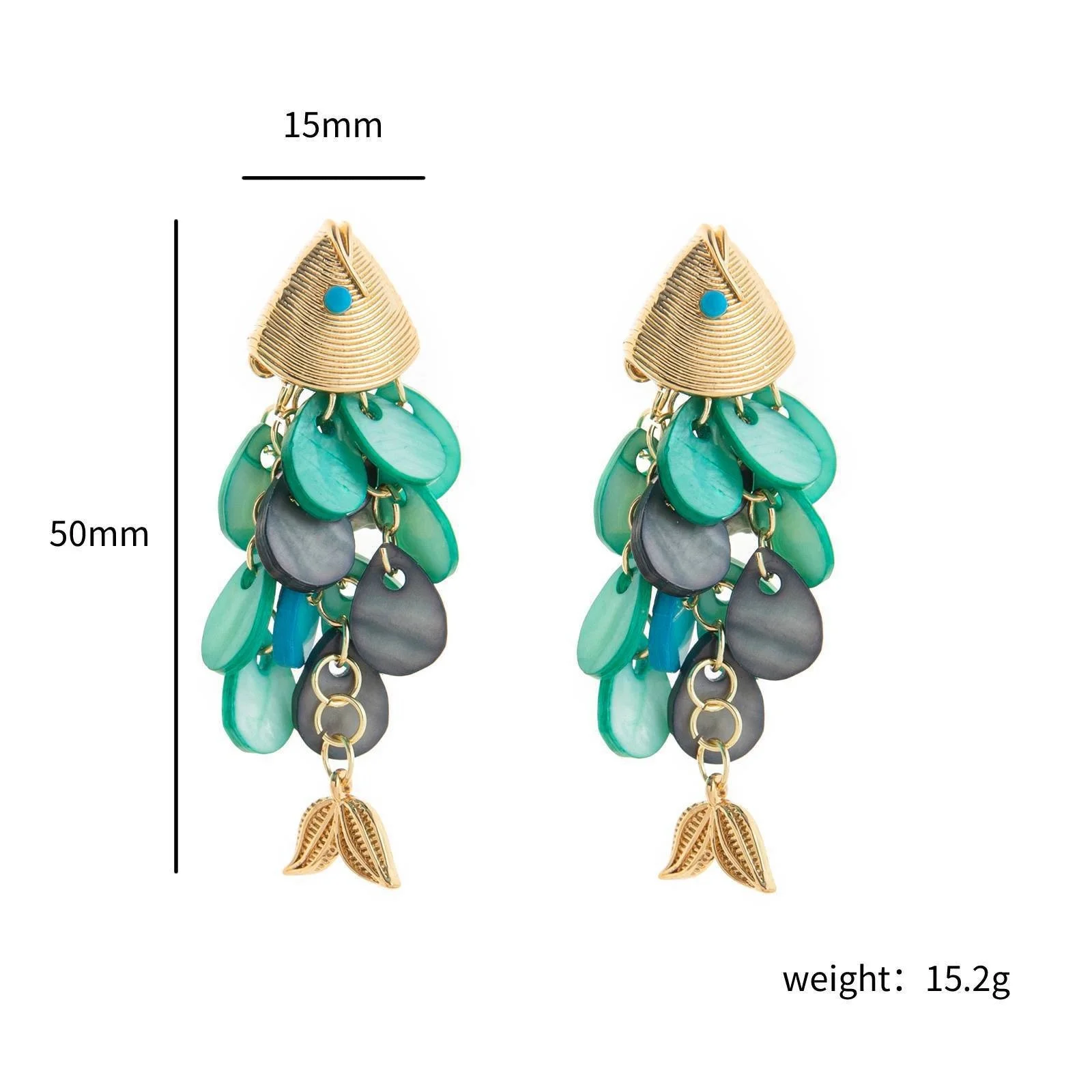 1Pair Ethnic Stylish Drop Earrings 14K Gold Plated Fish Animal Multicolor Natural Stone Brass Dangle Earrings For Women Jewelry
