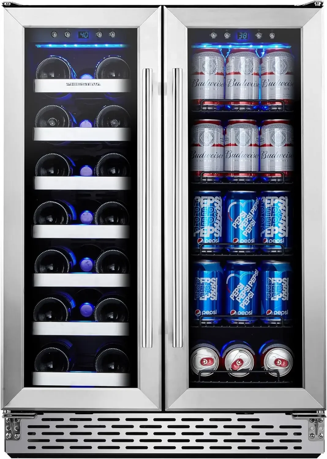 Tools.Wine and Beverage Refrigerator, 24’’ Wine Cooler- 20 Bottles&78 Cans, Built-in/Freestanding Dual Zone Wine Fridge