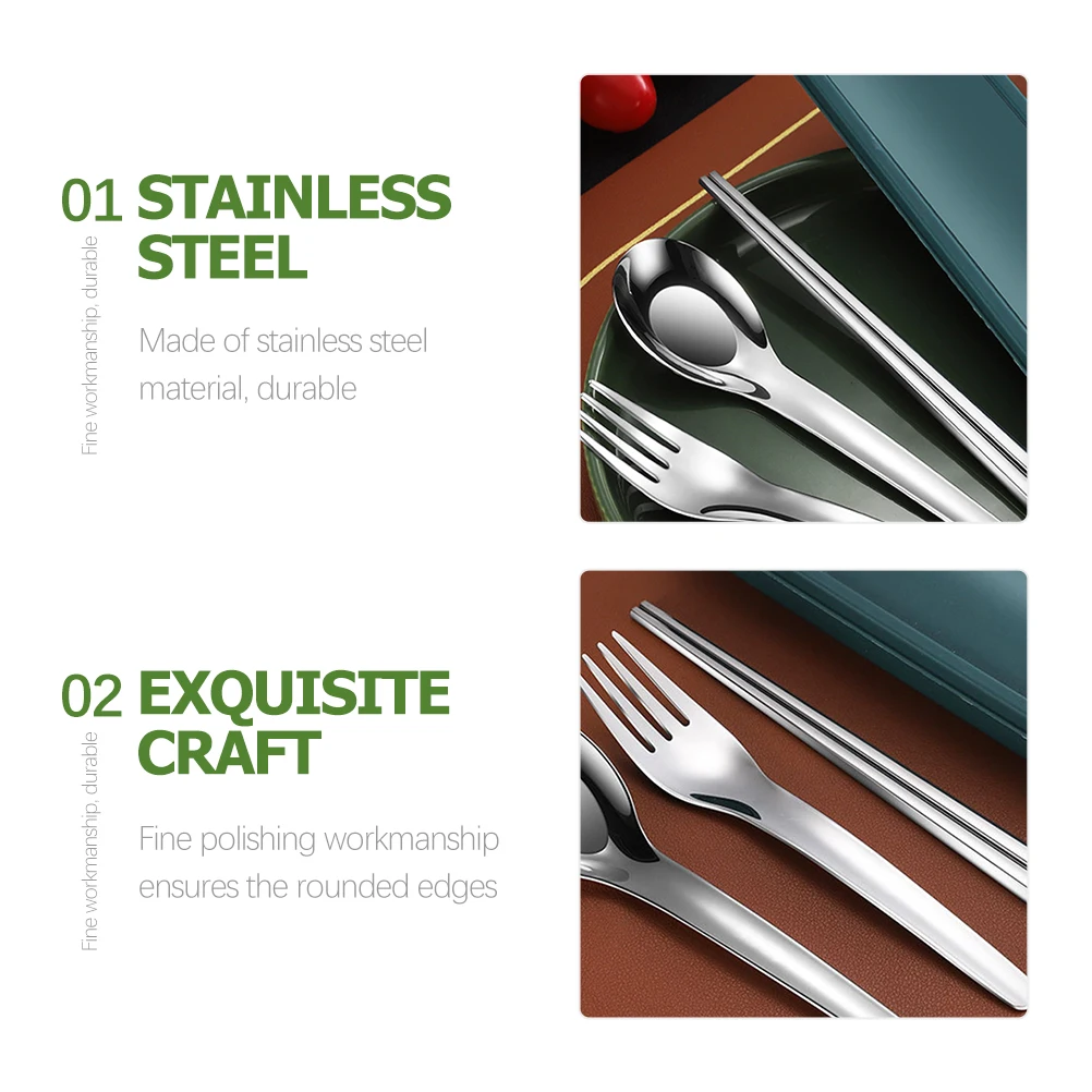 

1 Stainless Steel Portable Travel Tableware Set With Straw Brush Storage Case Reusable Utensil Kit For Outdoor Picnic Lunch