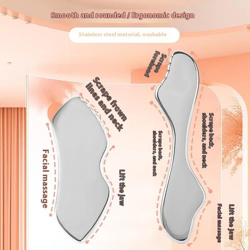 Rullo per il viso Gua Sha Beauty Strumento per massaggio del viso e del collo Rullo per massaggio per la cura della bellezza per il rafforzamento della pelle in acciaio inossidabile