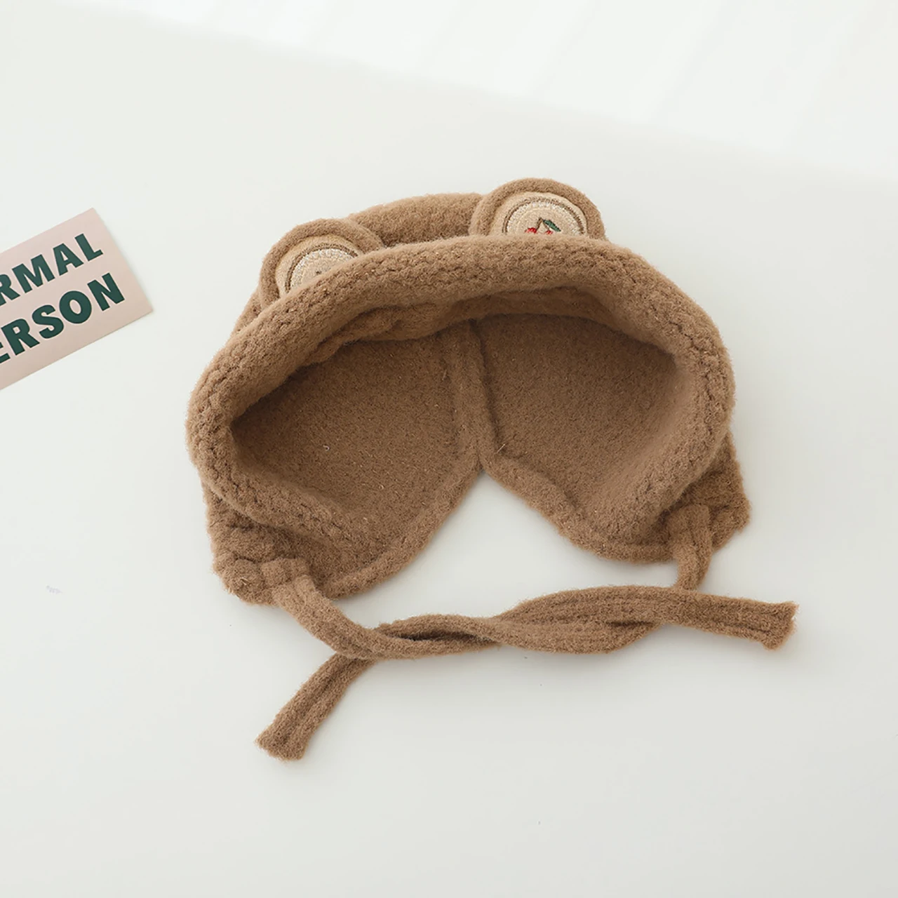Autumn Winter Baby Knitted Hat Cute Ear Warm Plush Infant Boy Girl Ear Protection Cap Windproof Kids Lacing Beanie Bonnet view 5