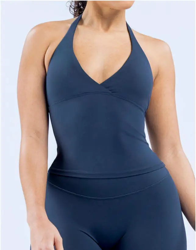 Pericic Origin Neckholder-Top für Damen, tiefer V-Ausschnitt, offener Rücken, Tanktop für Fitnessstudio, Laufweste, Pilates, Lauftraining, Fitnessbekleidung, Yoga-Top – Detail 4