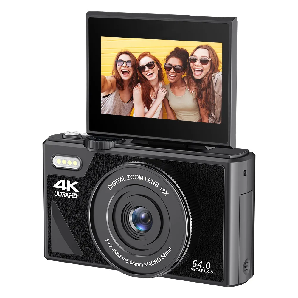 

64MP Digital Camera For Photography 18X Digital Zoom 4K Camcorder Compact Vlogging Camera 3'' 180° Flip Screen Livestream Webcam