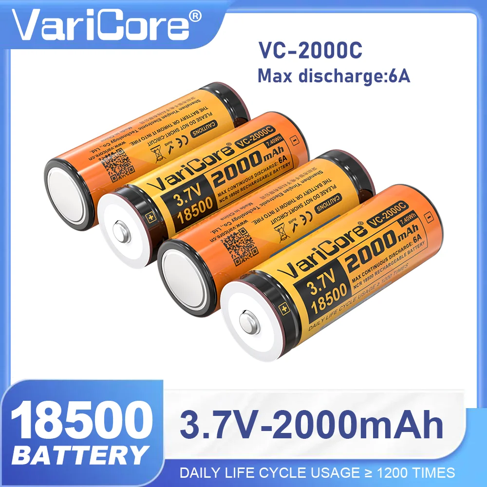1-60 Uds VariCore 18500 2000mAh con punta 3,7 V batería recargable batería de iones de litio Recarregavel para linterna seco DIY níquel