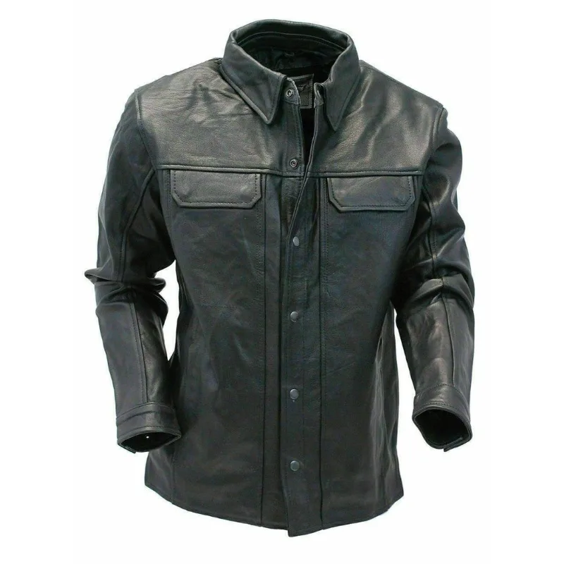 Men Genuine Lambskin Leather Modern Hipster Slim Police Biker Black Coat Jacket