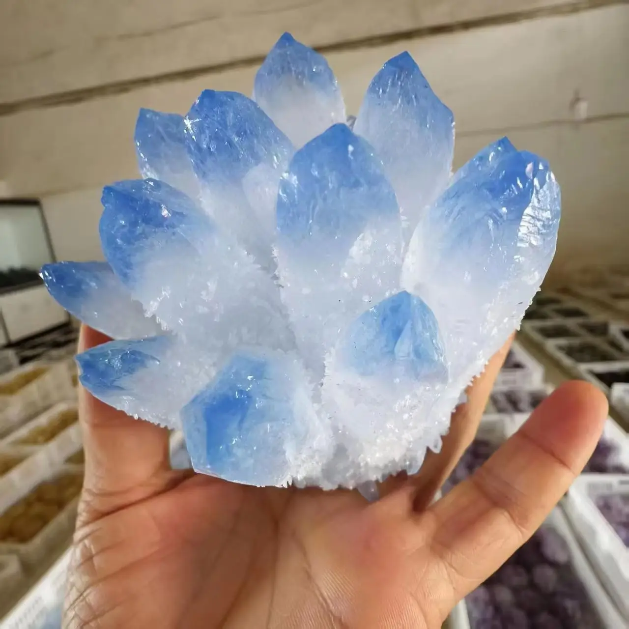 Newly Discovered Blue Phantom Quartz Crystal Cluster Mineral Samples