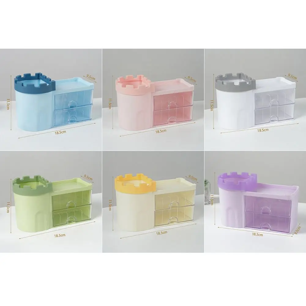 Plastic Pen Holder Castle Shape Dustproof Pen Container Drawer Style Multifunctional Desktop Organizer Back To School