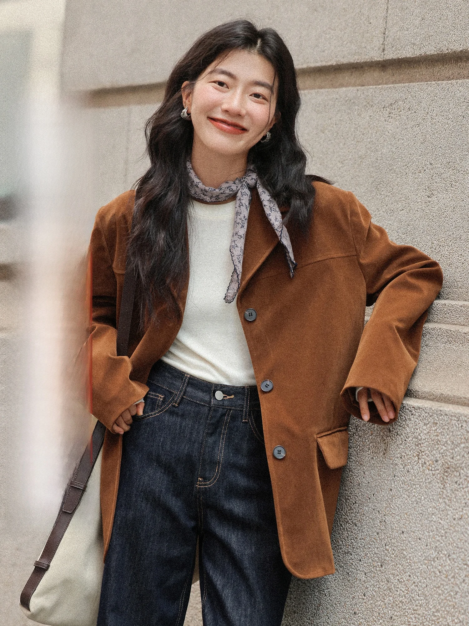 

Retro Brown Women's Suit Jaet Casual Loose Fit Long Sve Classic Collar Single Button Closure Ele Faion Spring Winter