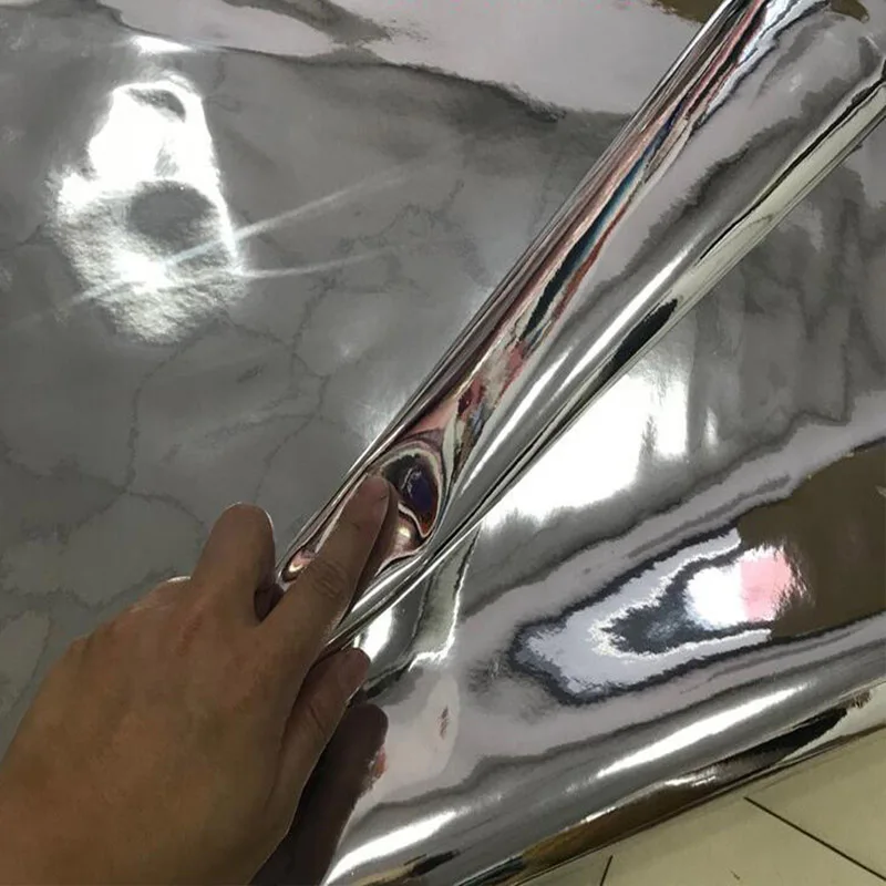 Dobrej jakości błyszcząca srebrna metaliczna tkanina lustrzana, materiał do szycia toreb DIY, dekoracja kostiumów scenicznych, tkanina lustrzana ze sztucznej skóry PU.