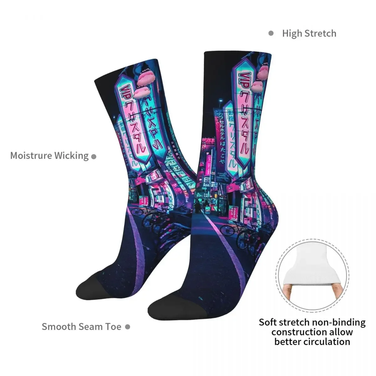 Tokyo - A Neon Wonderland Socks Harajuku Sweat Absorbing Stockings All Season Long Socks for Man's Woman's Birthday Present