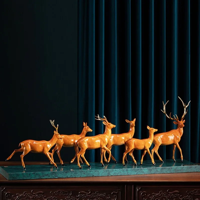 Zhu Bingren Copper‑Smooth‑Journey‑Lucky‑Deer Color‑Brass‑Ornament Home‑Decor For Living‑Room Entrance Business Collectible Gift