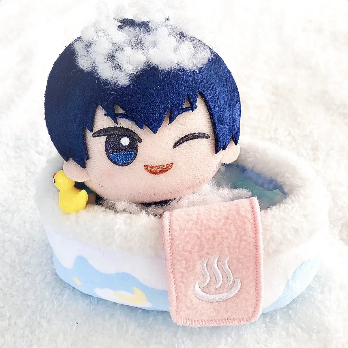 Bubble Bathtub 10-13cm Plushie Display Ornament, Cute Storage Scene Prop with Duck Accessory, for Anime Kpop Merch Layout Decor