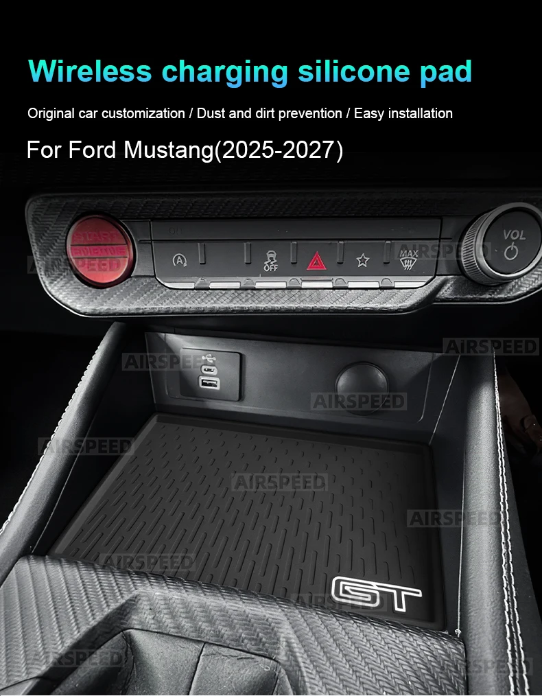 Kabelloses Ladepad für Ford Mustang GT Dark Horse EcoBoost 2025 2026 2027 Auto Silikon Rutschfeste Schutzmatte Staubdichte Matte – Detail 1