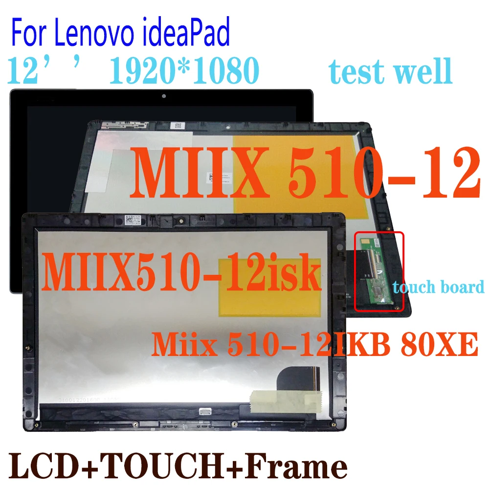 Original LCD For Lenovo IdeaPad MIIX510-12isk MIIX510-12 miix 510-12IKB 80XE LCD Display Touch Screen Digitizer Assembly Frame