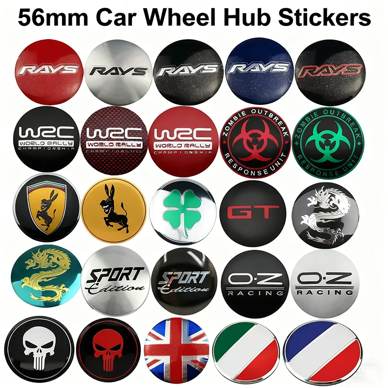 4PCS/Set Universal 56mm Car Wheel Hub Stickers Waterproof Decals Auto Rim Decoration Accessories