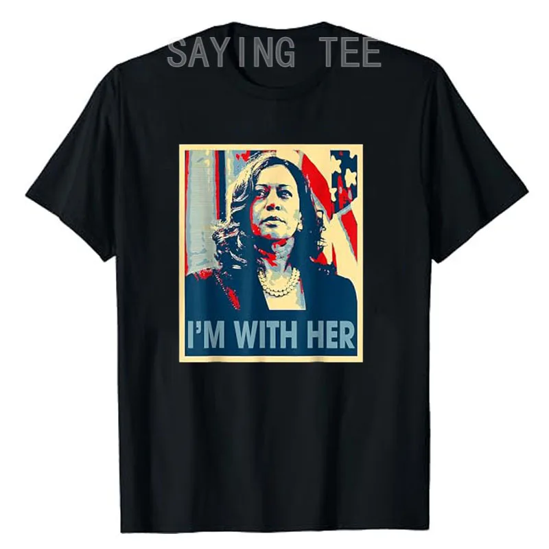 I'm with Her Kamala Vote for 2024 President Kamala-Harris T-Shirt Men's Fashion Campaign Tees Novelty Gift Short Sleeve Blouses