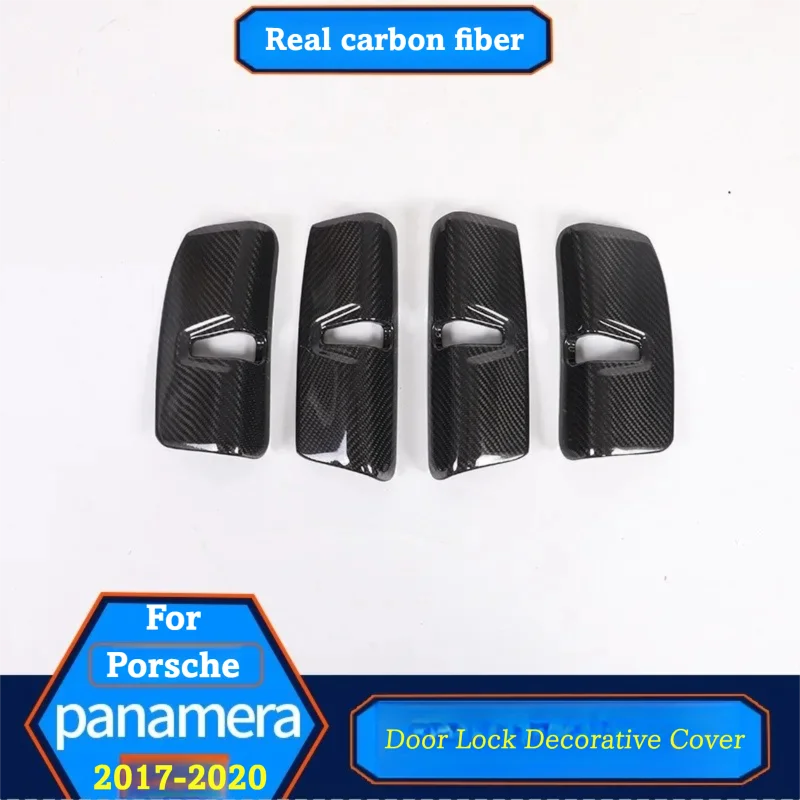 For Porsche Panamera 2017 2018 2019 2020-2024 Real 3K Carbon Fiber Door Lock Trim Overlay Sticker Interior Mod Car Accessories