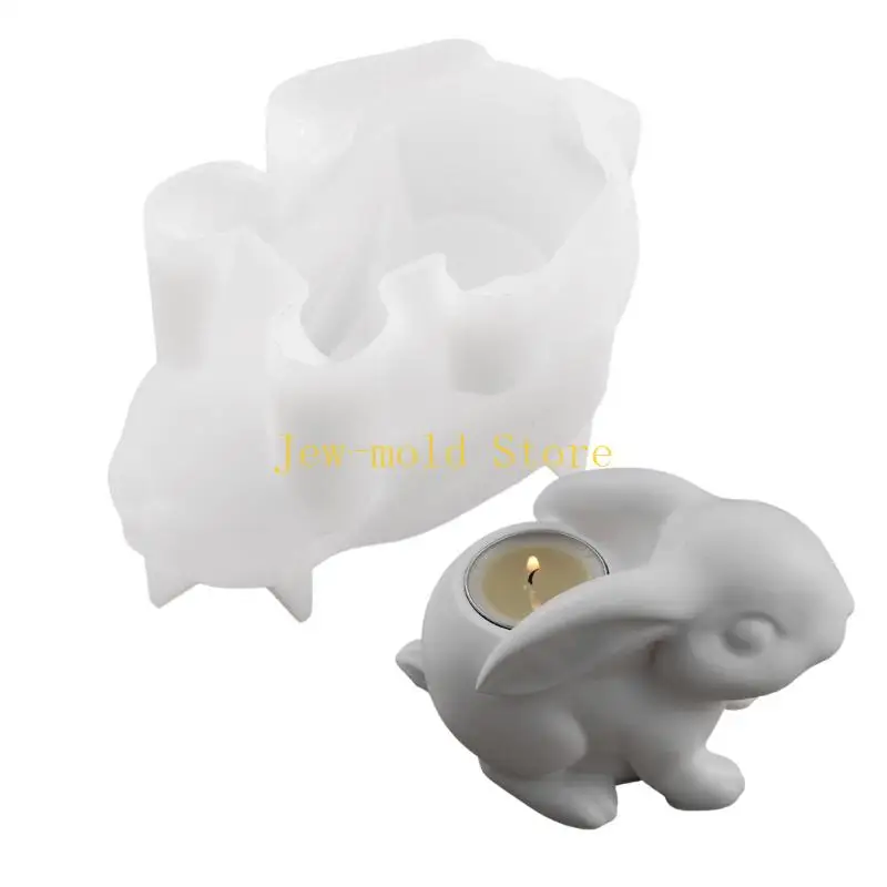 

C71B Decorative Rabbit Tealight Holder Silicone Mold Crafting Concrete Resin Moulds