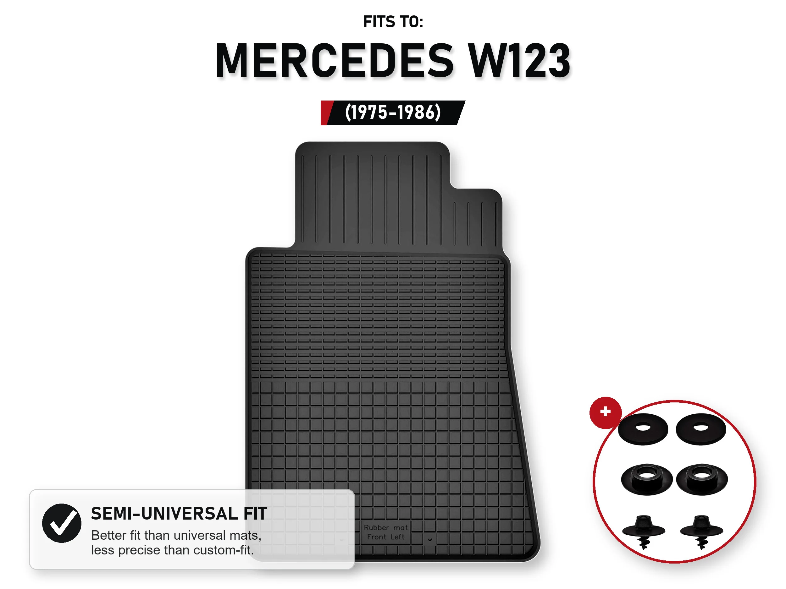 Bestuurdersmat voor: Mercedes W123 1975-1986 Sedan, Station Wagon met stoppers