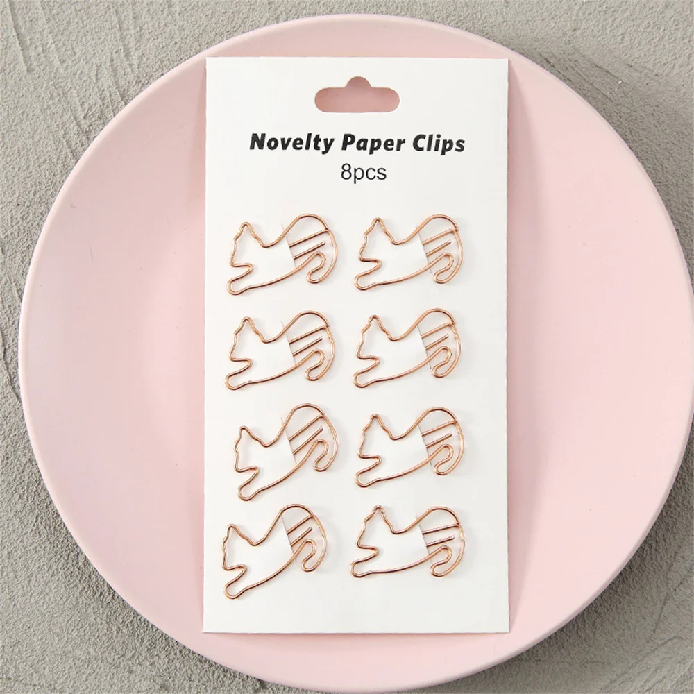 8Pcs Creative Paper Clip Cartoon Golden Bookmark Paper Decorative Clip Metal Binder Clips Stationery Photos Tickets Organizer