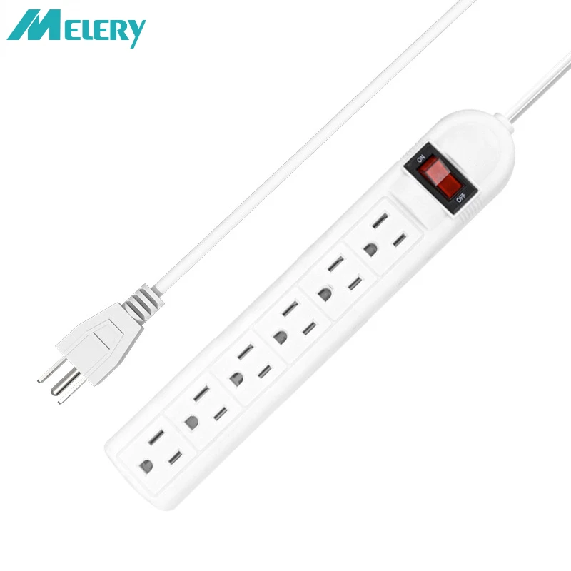 Melery Power Strip 6 Outlet US American Plug Electrical Adaptor UL Socket Overload Protection 1.8m Extension Cord Travel Adapter