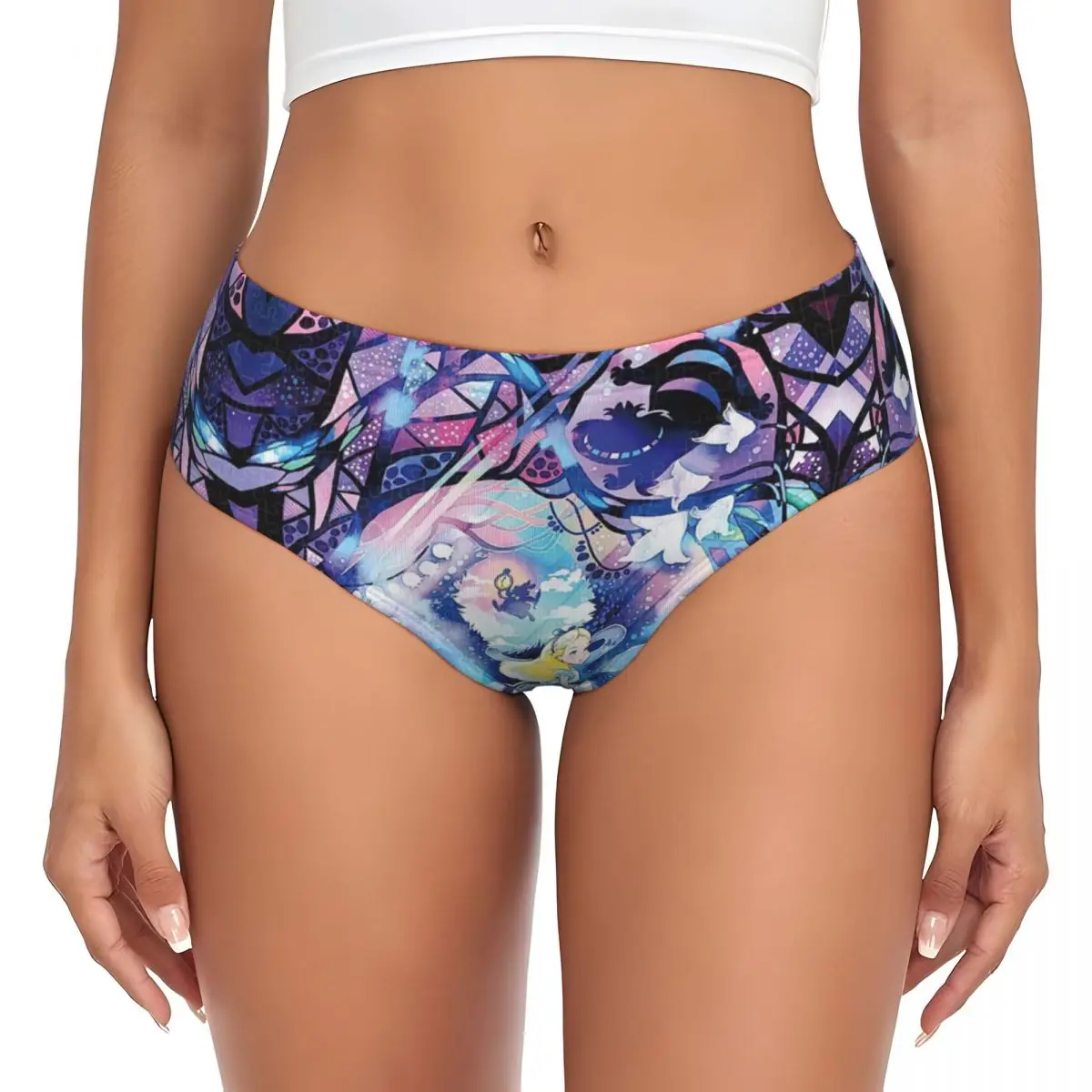 Custom Alice In Wonderland Cheshire Cat การ์ตูนกางเกงผู้หญิง Breathable ยืดชุดชั้นใน