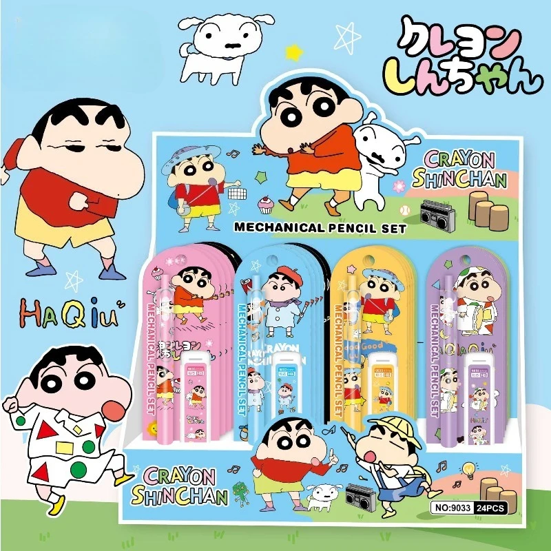 Crayon Shin-chan Cartoon Pattern 2-in-1 Mechanical Pencil Set Creative No-Sharpen Click Pencil for Students Stationery Wholesale