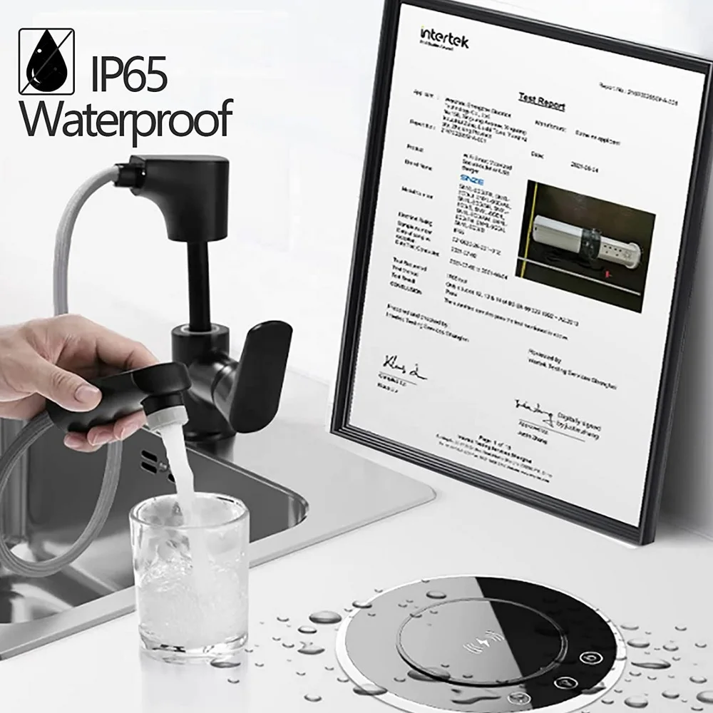 IP65 Waterproof Tuyas WIFI Touch Automatic Lifting Kitchen Pop Up Table Socket Desk Recessed Outlet With Audio Wireless Charger