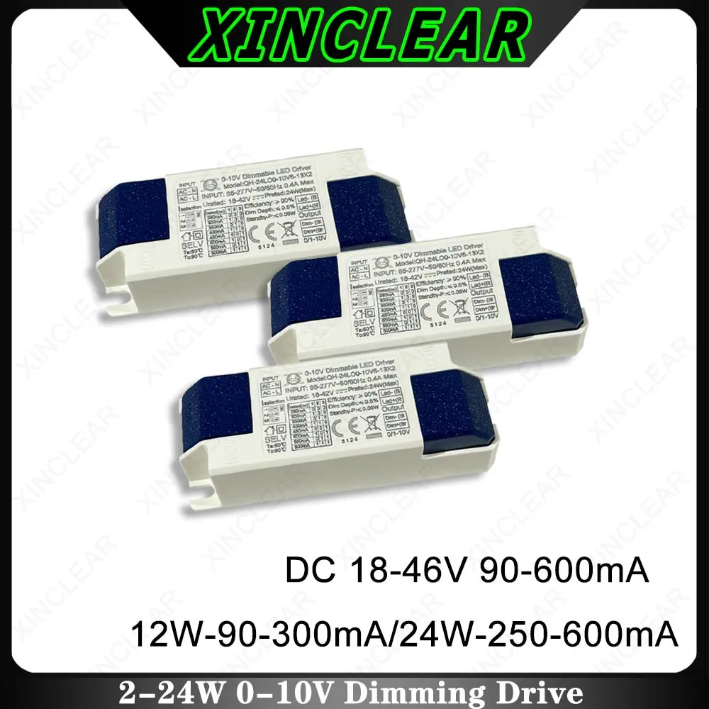 Flicker Free 0-10V Dimmable LED Driver Power Supply Transformer 18-46V 90mA 120mA 150mA 200mA 300mA 500mA 600mA 2-24W 0-100%