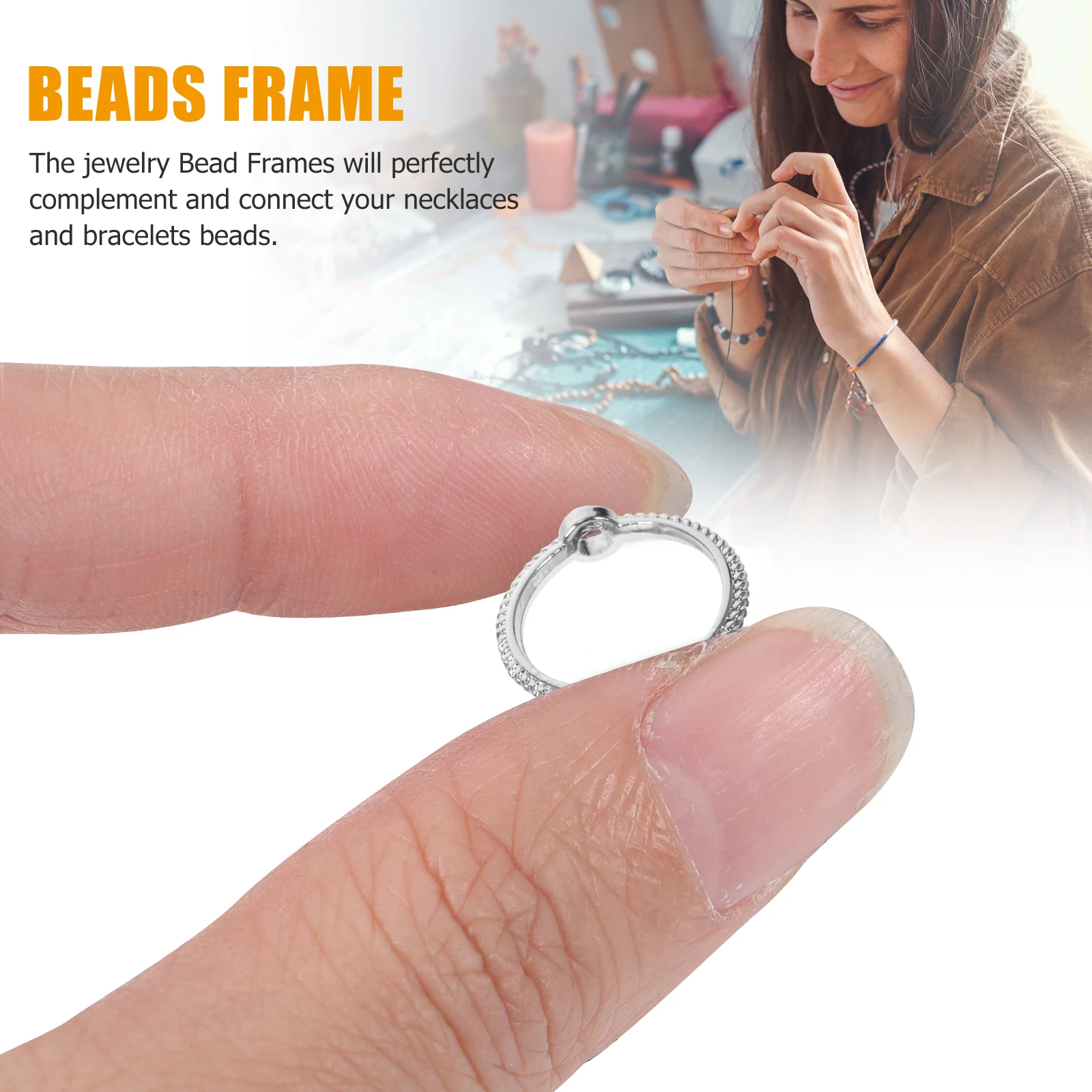 

50 шт., круглые бусины, кольцо, бусины, рамка для рукоделия, принадлежности для изготовления ювелирных изделий, прокладка для браслета, металлические рамки для бисера, ювелирные изделия