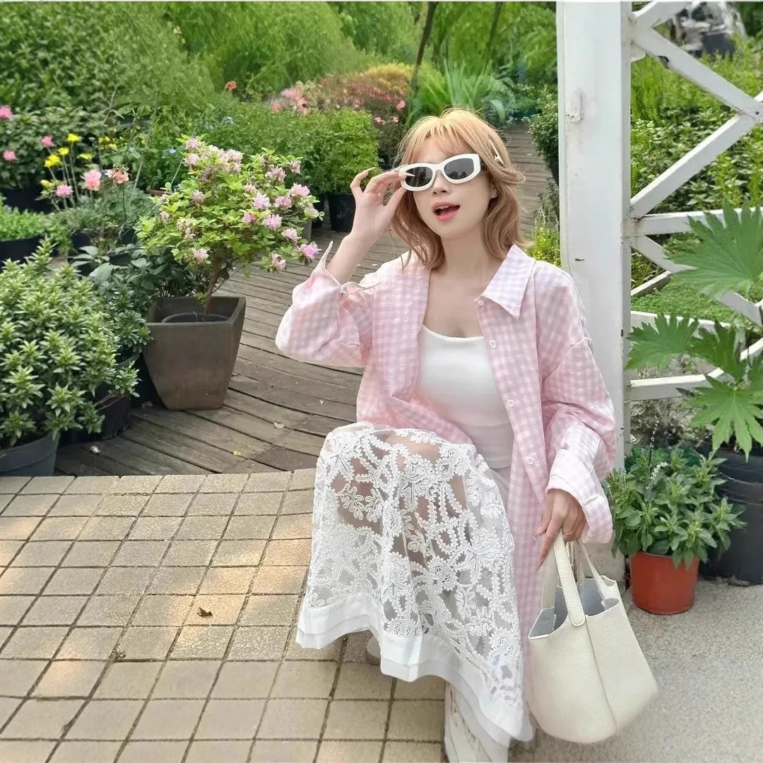 

Женская повседневная рубашка в клетку на пуговицах, свободная блузка с длинными рукавами, летняя пляжная накидка