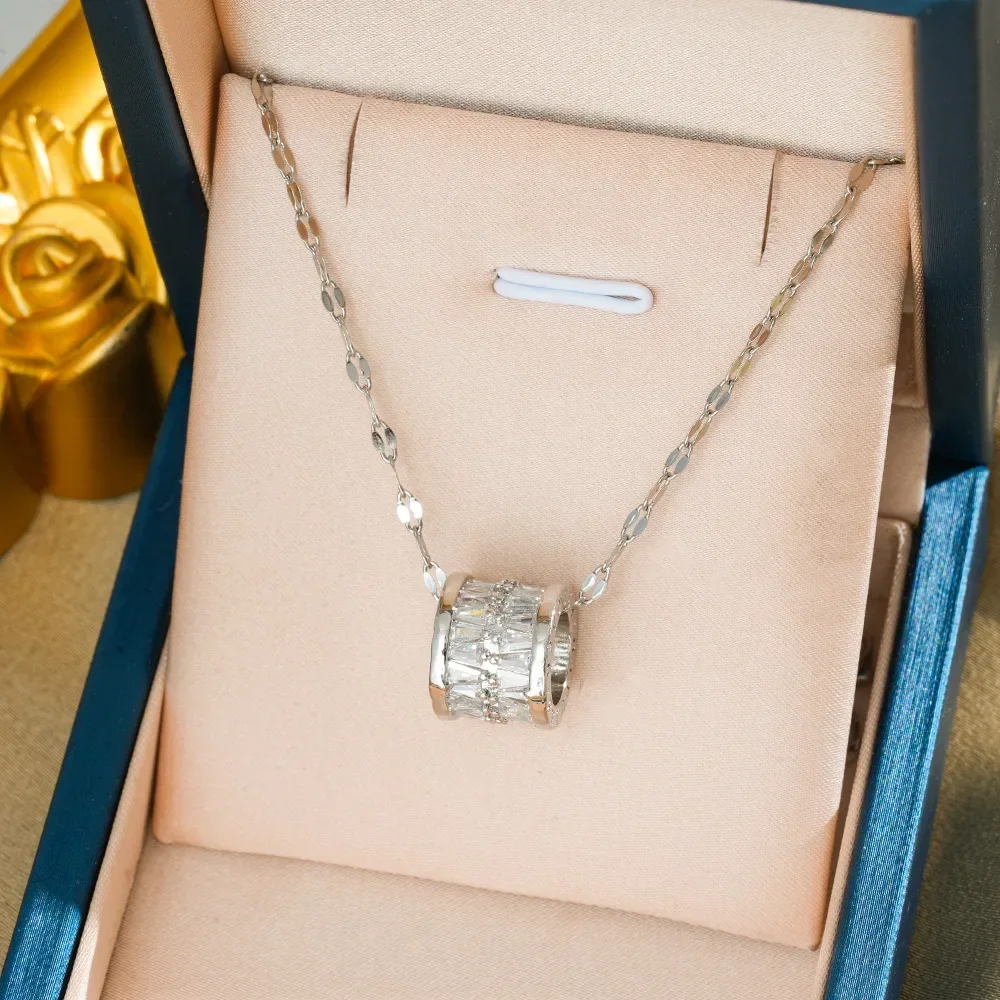 9527Зололотое женское ожерелье из титановой стали с большой талией, инкрустированная бриллиантами цепочка на ключицу, аксессуар