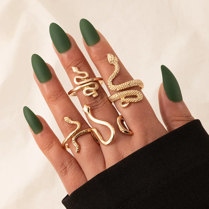 Punk Snake Shaped Knuckle Rings Set For Men Vintage Geometric Charm Finger Ring Male Retro Jewelry Accessories