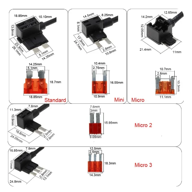 12V 24V Car Fuse Holder Additional Circuit Adaptor Micro Mini Standard Small ATM APM Blade Auto Fuse with 10A Fuse with Holder