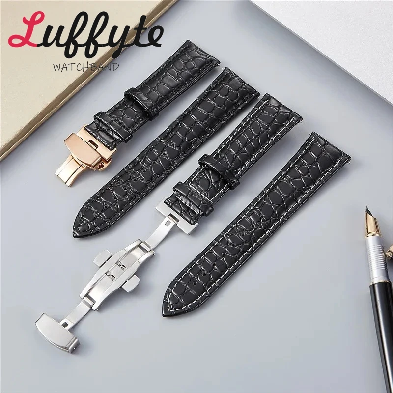 Krokodilmuster PU-Leder-Uhrenarmbänder 18 mm 20 mm 22 mm 24 mm Uhrenzubehör Herren-Armbänder mit Schmetterlingsverschluss