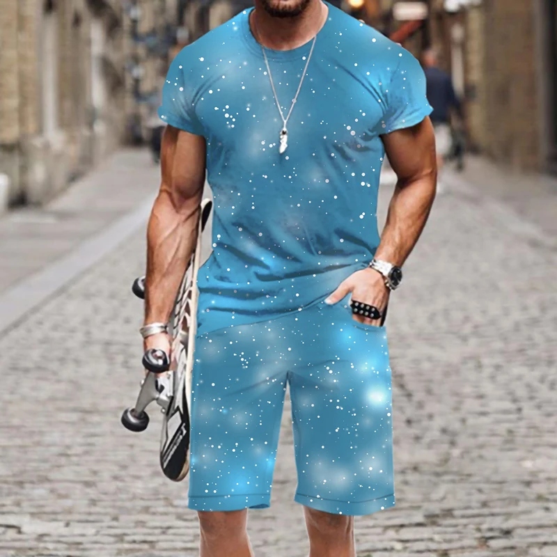 Men's T-shirt Shorts Set Summer Snowflake Outfit Tracksuit Fashion Tops Street 3D Printed 2022 New O Neck Short Sleeve Beach