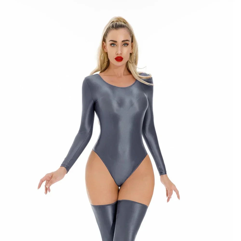 Women's Yoga Shaper Wear Bodysuit Tops Satin Shiny High Elastic Tights Woman Clothing Leotard Cut Thong Bodysuit Exotic Onesie