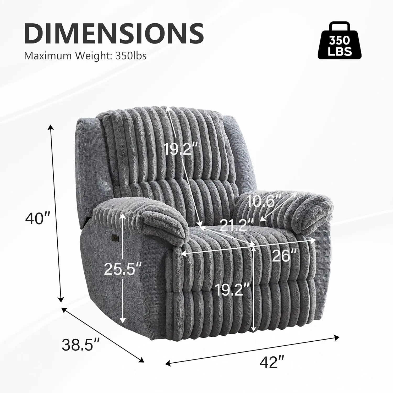 Oversized Power Recliner Zero Gravity USB Big Man Faux Fur Electric Large Living Room Lumbar Support 26