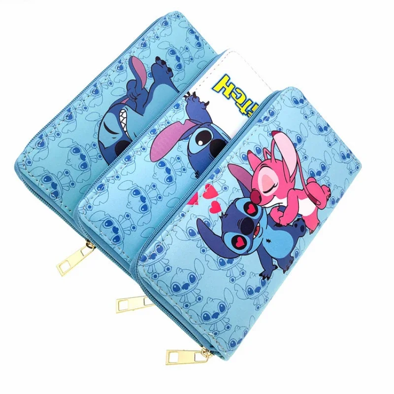 Disney Stitch Purse Woman Cute Stitch Printed PU Purse Student Long Money Clip Single Pull Makeup Bag Passport Bag Coin Purse