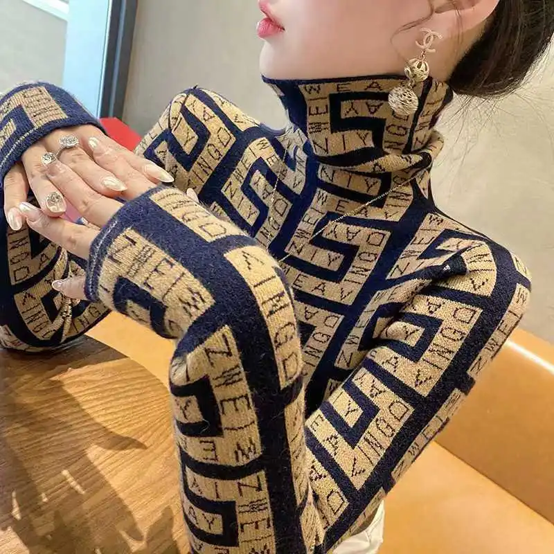 

Женская одежда, осенне-зимний винтажный свитер с длинными рукавами и контрастными буквами, универсальные тонкие уличные пуловеры, модный тренд