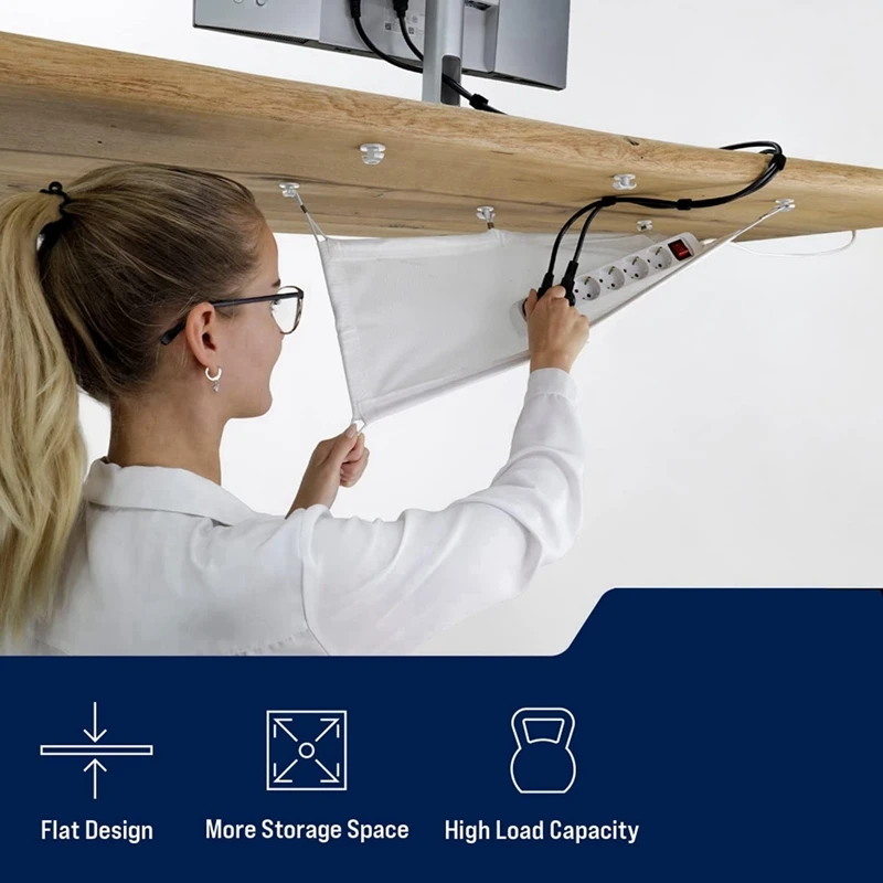 2X Cable Management Net - Under Desk Wire Management - Flexible Under Desk Cable Management Tray White A