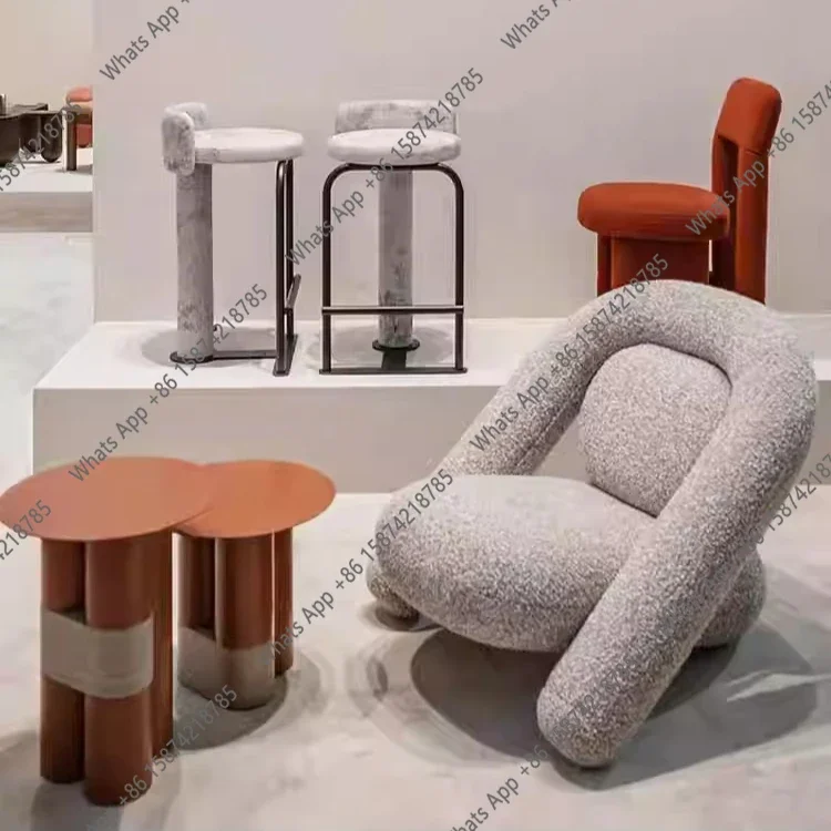 A68 Medieval Style Lambswool Sofa Living Room Home Minimalist Solid Wood Single Leisure Model Room B&B Light Luxury Model