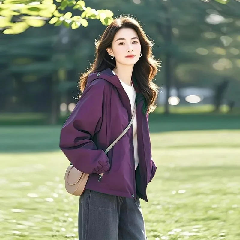2026 Trendy Spring High-End Korean Style Unisex Non-Repeat Unique Super Cute Short Layering Windbreaker Women's Jacket Purple