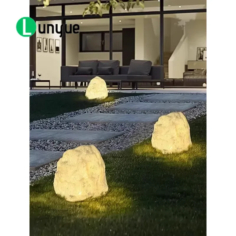 Outdoor Garden Lawn Light Waterproof Resin Imitation Stone Floor Lamp Landscape Courtyard Atmosphere Art Decor Lighting