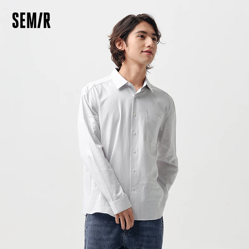 Semir Long Sleeve Shirt Men 2024 Spring New Classic Striped Top Daily Business Commuting