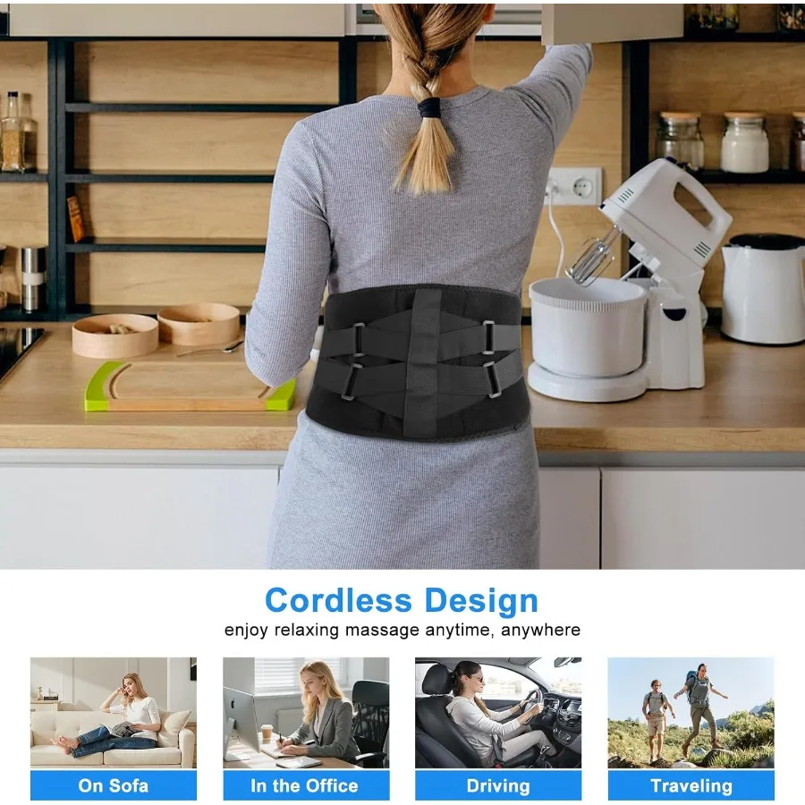 وسادة تدفئة محمولة لتخفيف آلام الظهر: مدلك أسفل الظهر مع 3 إعدادات للحرارة و3 أوضاع اهتزاز ومضرب قابل لإعادة الشحن بقوة 10000 مللي أمبير في الساعة