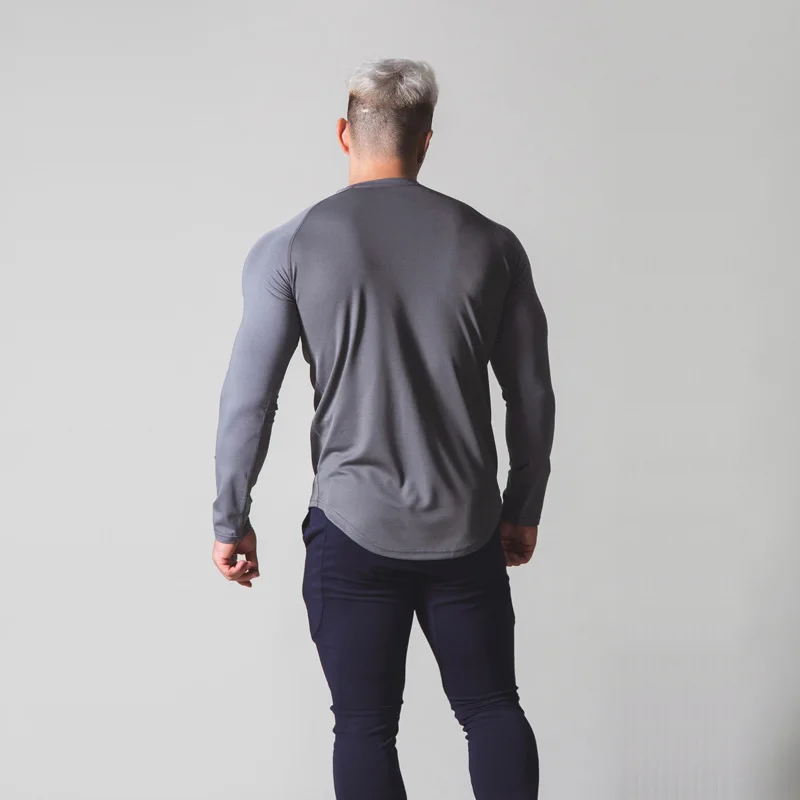 Sports fitness leisure quick dry long sleeve matching color shoulder bodice new bodybuilding T-shirt male trend