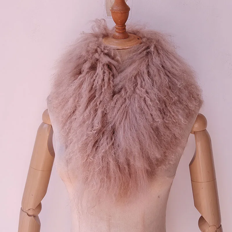 2025 Women Short Real Mongolia lamb Fur Scarf Luxury Russia Fashion Thick Warm Long Hair Real Fur Scarves Muffler