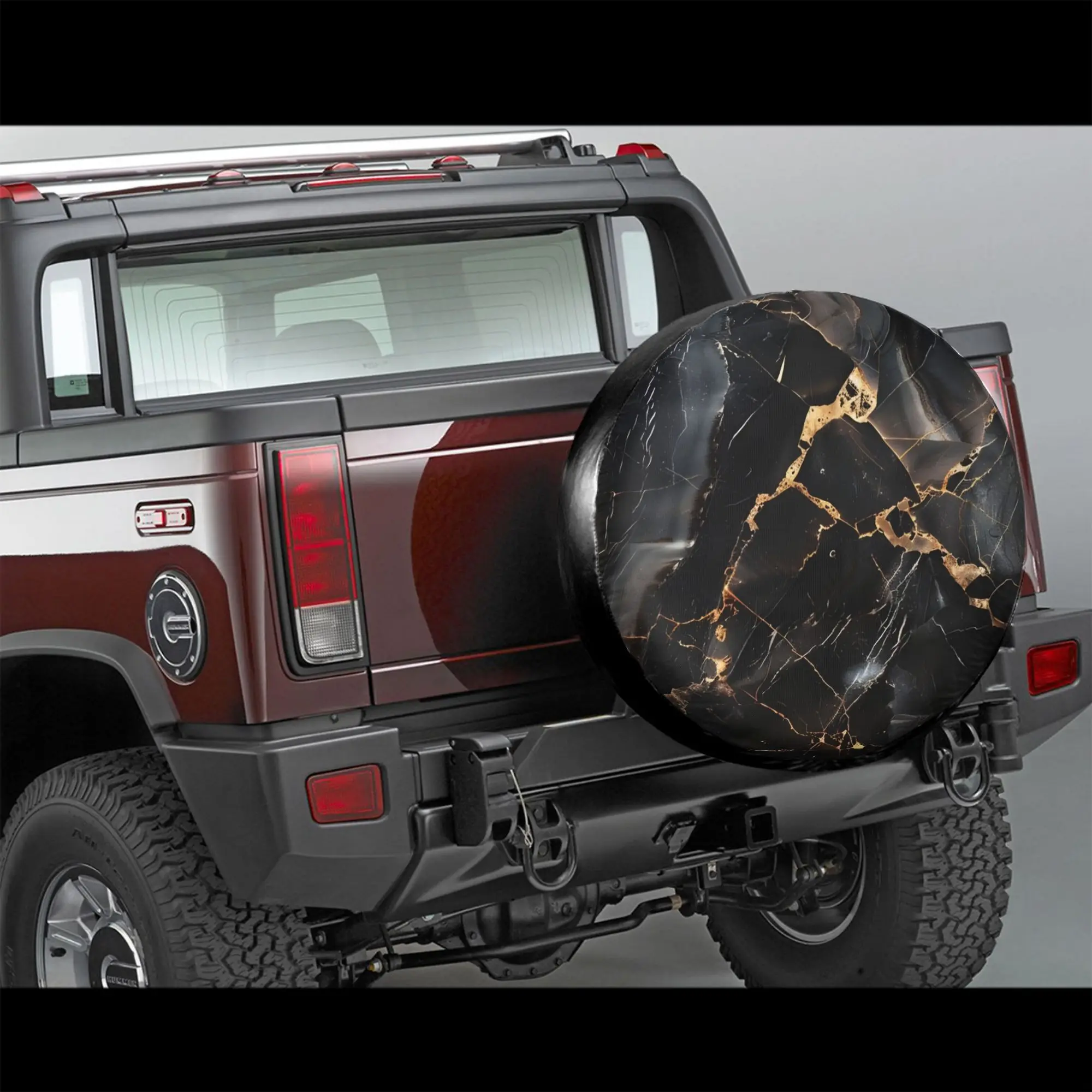 1pc Black And Golden Marble Patterned Cover For Spare Tires, Compatible With 14, 15, 16, And 17-Inch Tires, Ideal For Jeeps, Tra